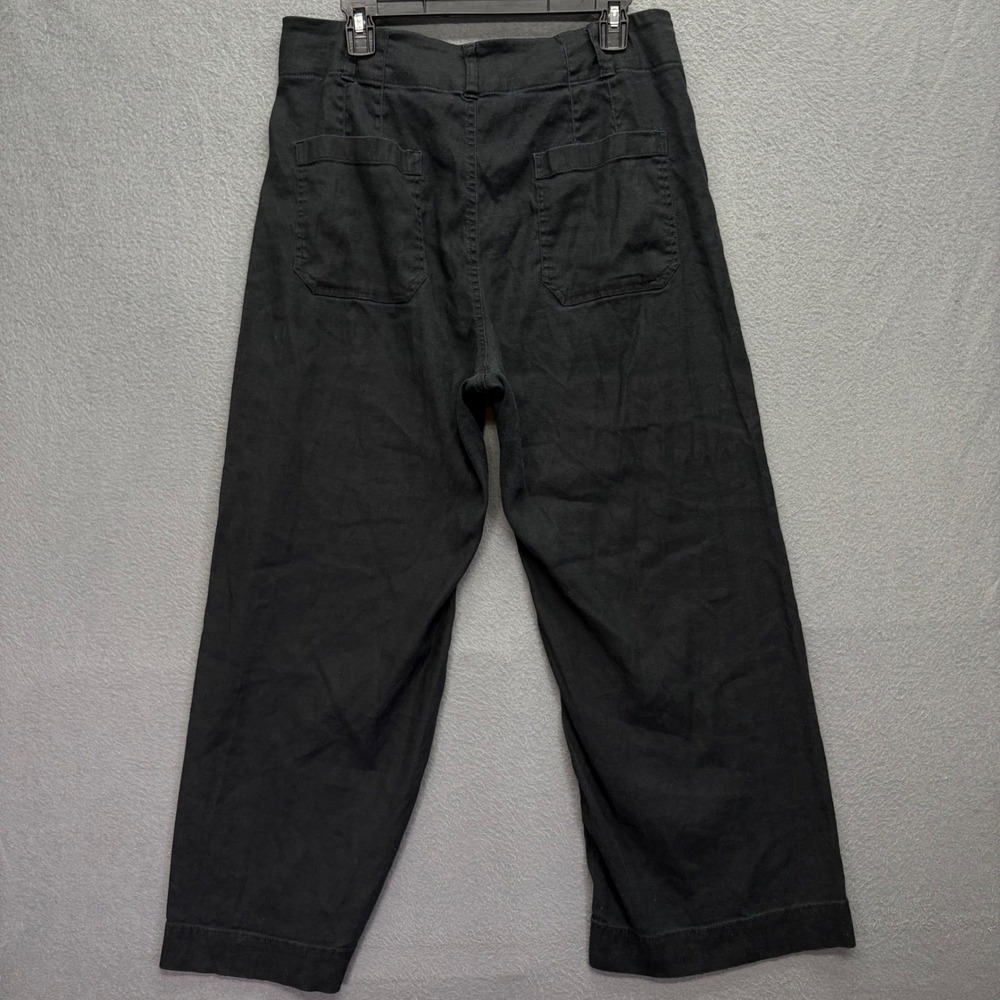 Maeve The Colette Linen Pants Womens 32 Black Wide Leg Cropped High Rise - Picture 8 of 8